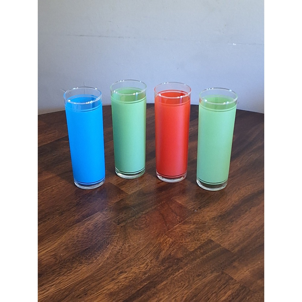 Vintage Federal Glass Highball Frosted Tumblers Colorful Lot of 4